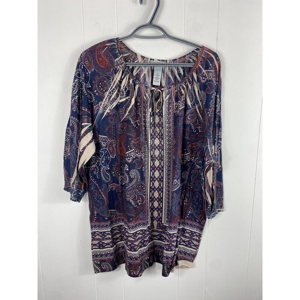 Catherine’s Ditsy Geometric Pattern 3/4 Sleeve Plus Size 1X Polyester Artsy Goth